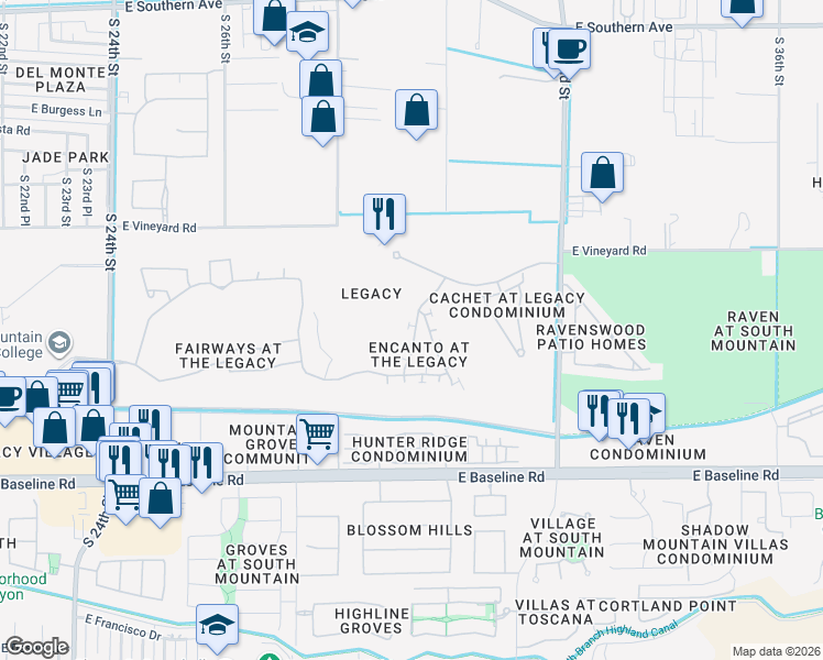map of restaurants, bars, coffee shops, grocery stores, and more near 7036 South 30th Street in Phoenix