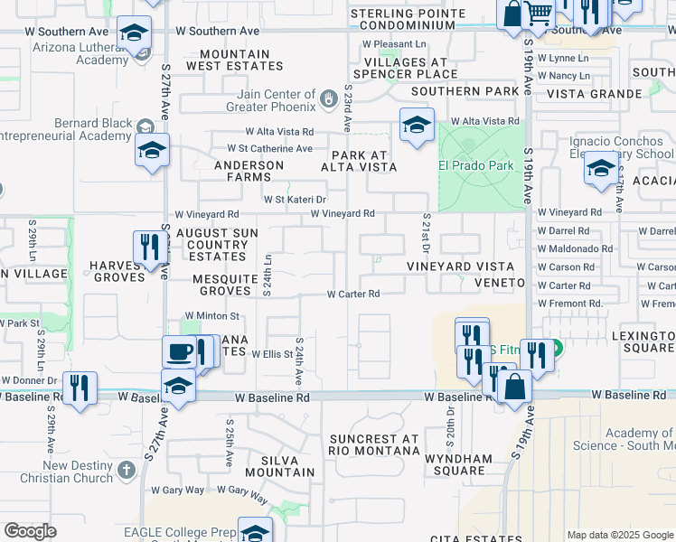 map of restaurants, bars, coffee shops, grocery stores, and more near 7019 South 23rd Lane in Phoenix
