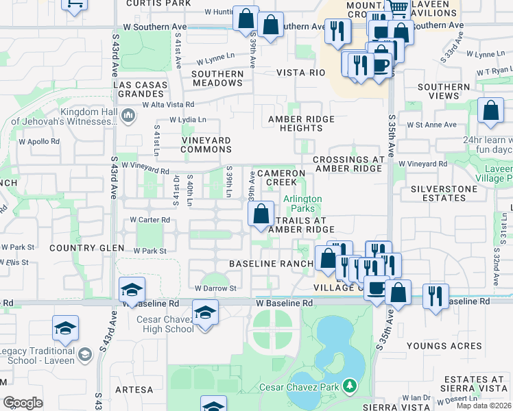 map of restaurants, bars, coffee shops, grocery stores, and more near 3823 West Irwin Avenue in Phoenix
