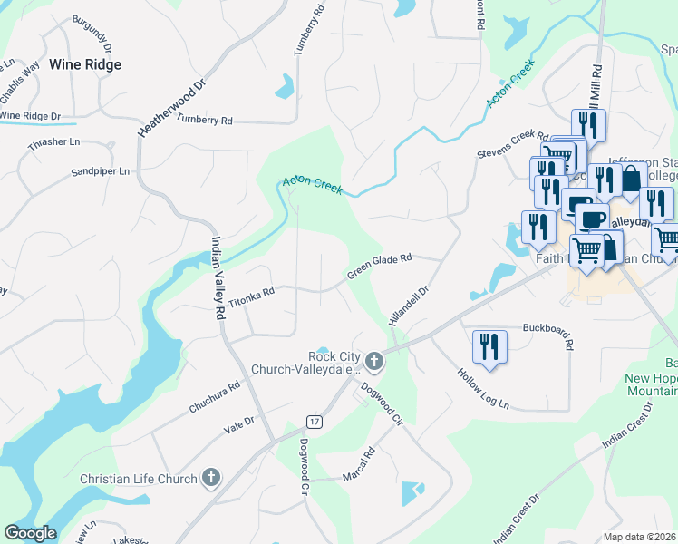 map of restaurants, bars, coffee shops, grocery stores, and more near 433 Green Glade Road in Birmingham