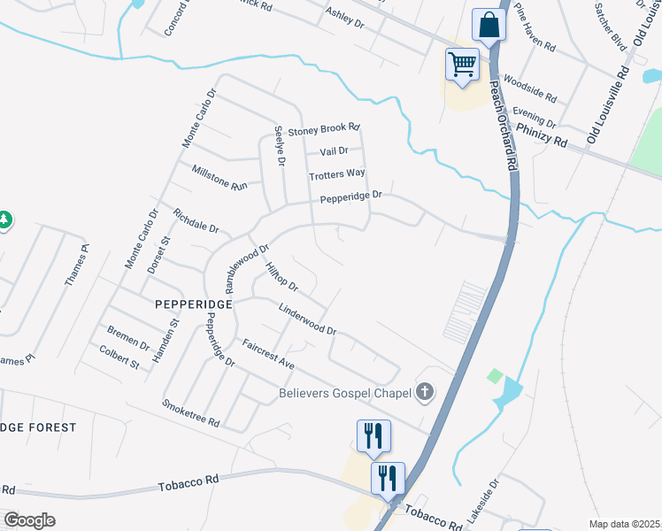 map of restaurants, bars, coffee shops, grocery stores, and more near 3571 Monte Carlo Drive in Augusta