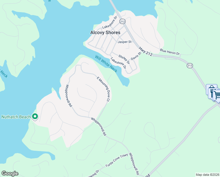 map of restaurants, bars, coffee shops, grocery stores, and more near 300 East Mourning Dove Court in Monticello