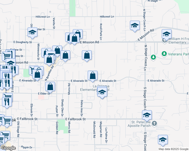map of restaurants, bars, coffee shops, grocery stores, and more near Barhaven in Fallbrook
