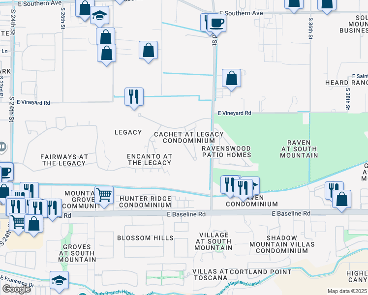 map of restaurants, bars, coffee shops, grocery stores, and more near 3131 East Legacy Drive in Phoenix