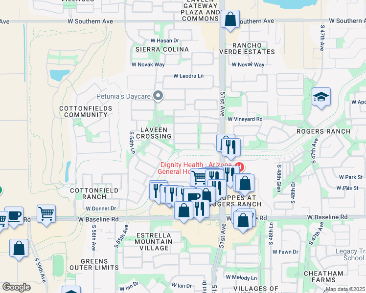 map of restaurants, bars, coffee shops, grocery stores, and more near 5243 West Maldonado Road in Phoenix