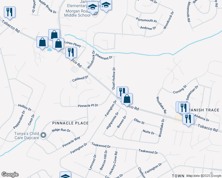 map of restaurants, bars, coffee shops, grocery stores, and more near 3627 Quail Hollow Drive in Hephzibah