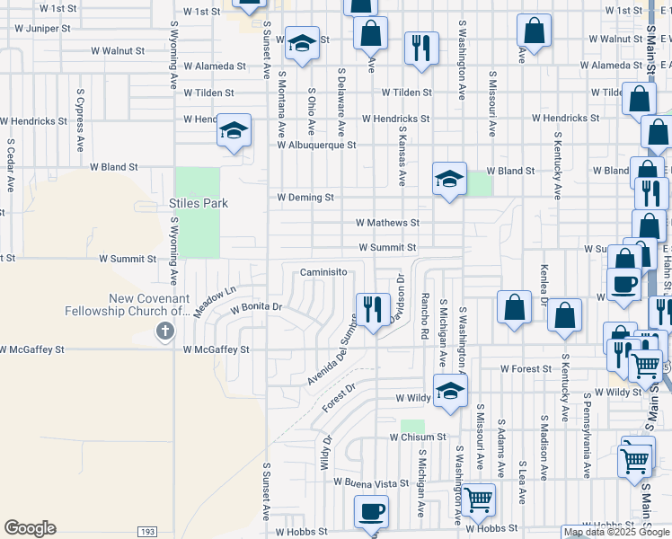 map of restaurants, bars, coffee shops, grocery stores, and more near 1017 West Caminisito Street in Roswell