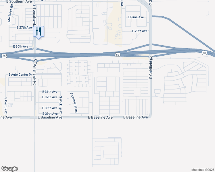 map of restaurants, bars, coffee shops, grocery stores, and more near 2400 East Baseline Road in Apache Junction