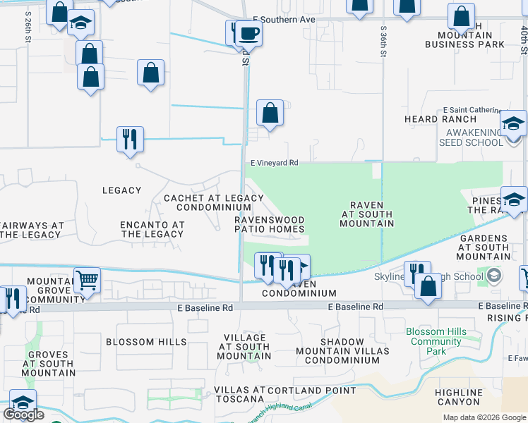 map of restaurants, bars, coffee shops, grocery stores, and more near 3251 East Maldonado Drive in Phoenix