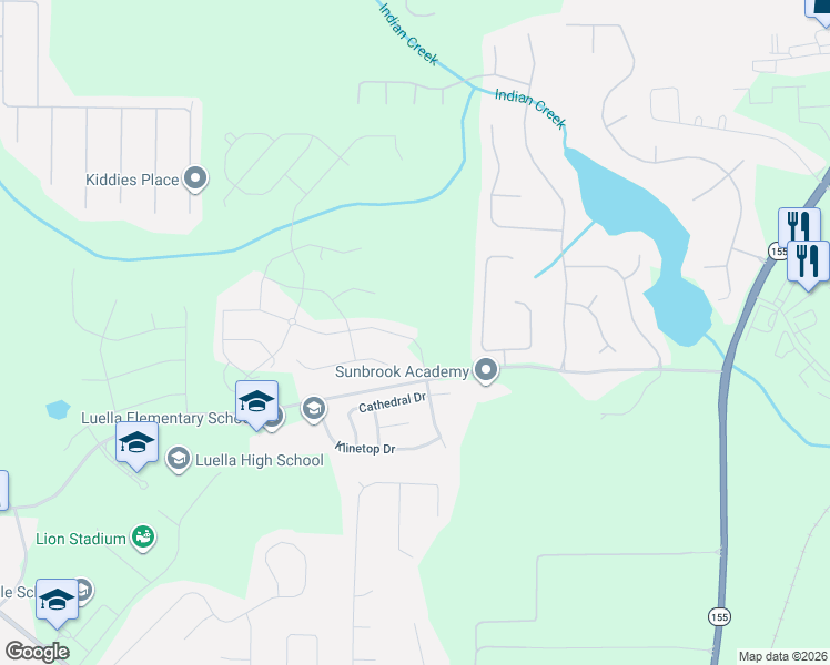 map of restaurants, bars, coffee shops, grocery stores, and more near 501 Cathedral Drive in McDonough