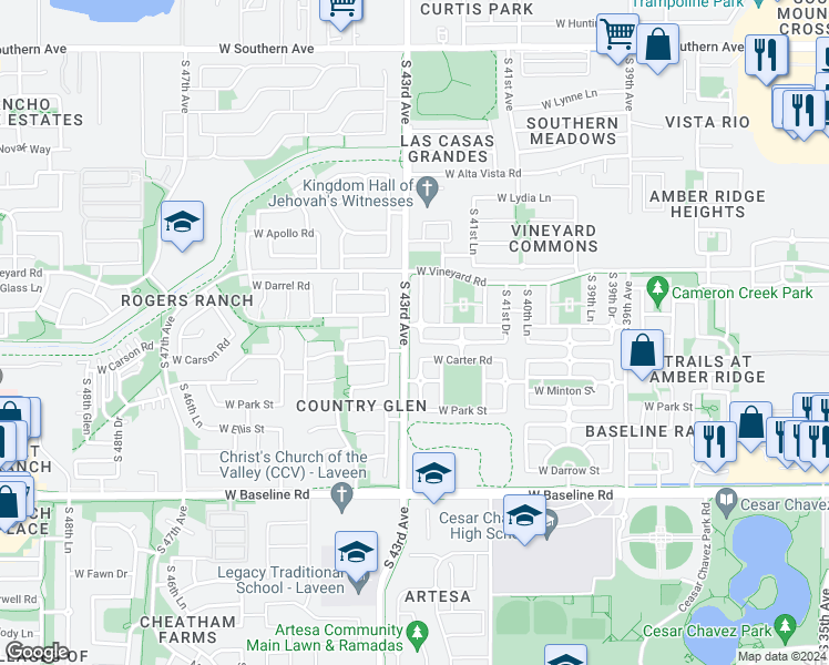 map of restaurants, bars, coffee shops, grocery stores, and more near 7002 South 42nd Lane in Phoenix