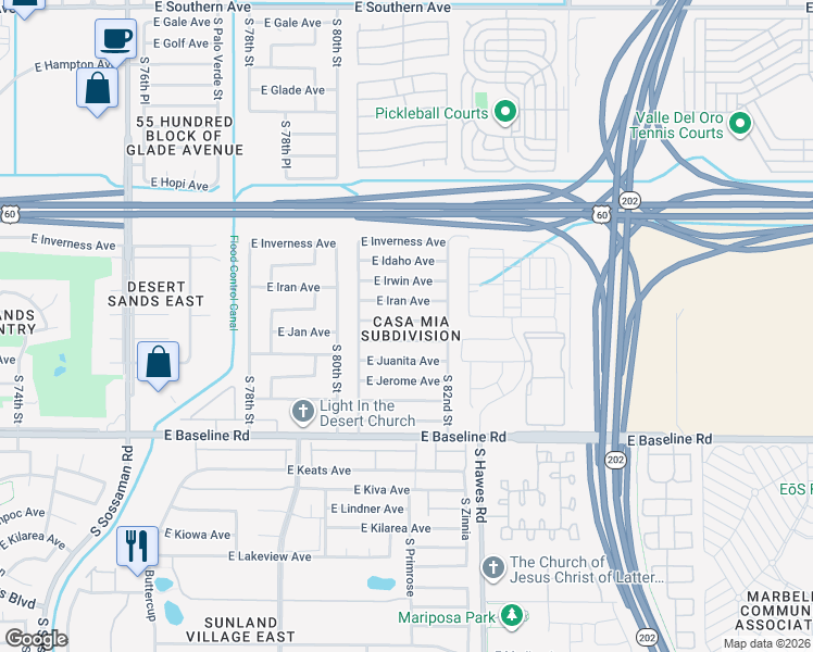 map of restaurants, bars, coffee shops, grocery stores, and more near 8103 East Impala Avenue in Mesa