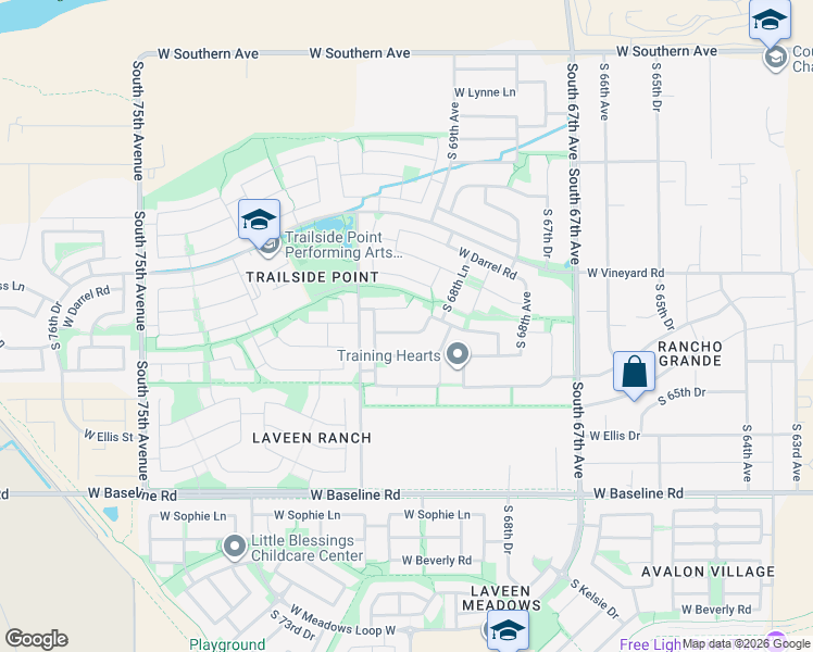 map of restaurants, bars, coffee shops, grocery stores, and more near 6923 West Carson Road in Phoenix