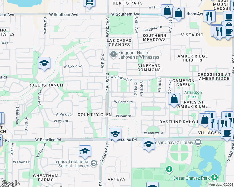 map of restaurants, bars, coffee shops, grocery stores, and more near 4201 West Irwin Avenue in Phoenix