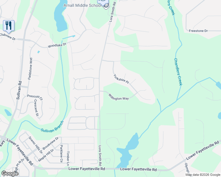 map of restaurants, bars, coffee shops, grocery stores, and more near 84 Willington Way in Newnan