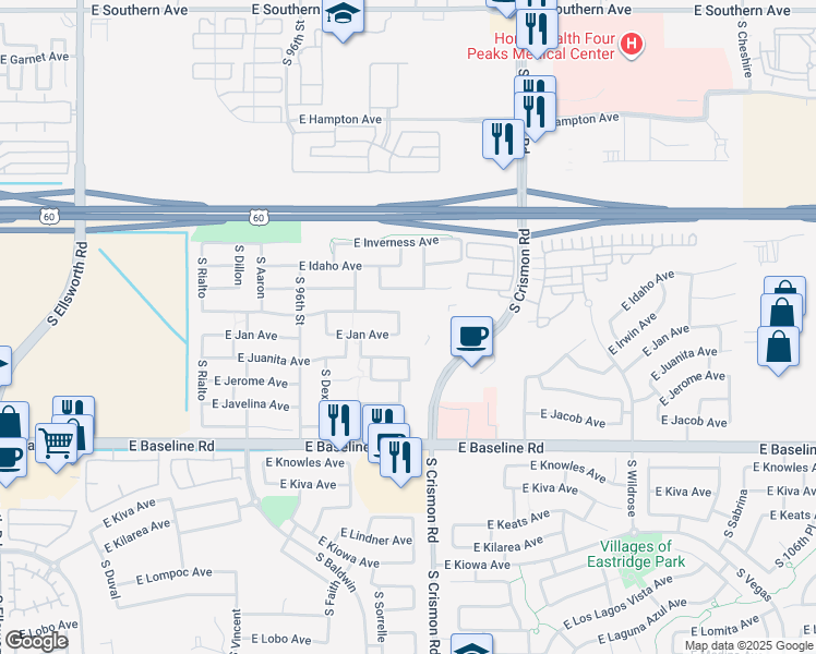 map of restaurants, bars, coffee shops, grocery stores, and more near 1765 South Talbot in Mesa