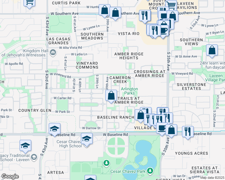 map of restaurants, bars, coffee shops, grocery stores, and more near 3823 West Irwin Avenue in Phoenix
