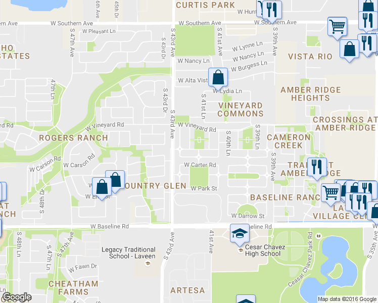 map of restaurants, bars, coffee shops, grocery stores, and more near 4201 West Irwin Avenue in Phoenix