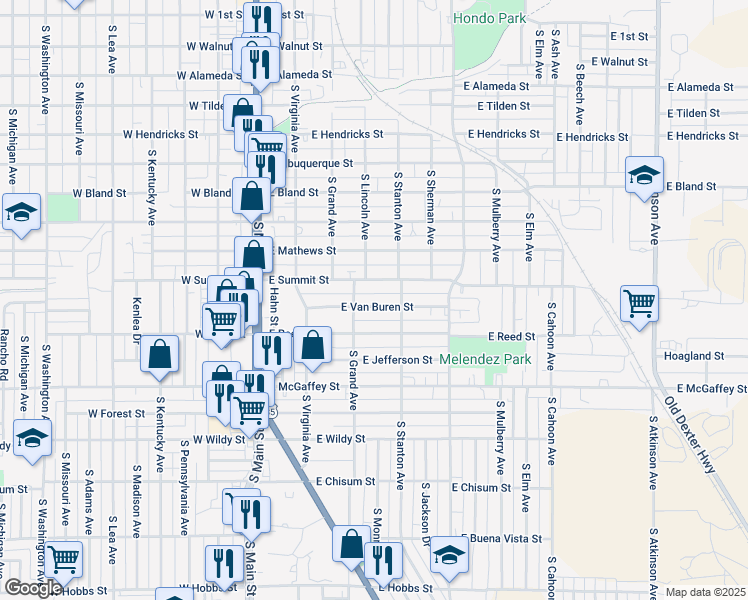 map of restaurants, bars, coffee shops, grocery stores, and more near 300-398 East Van Buren Street in Roswell