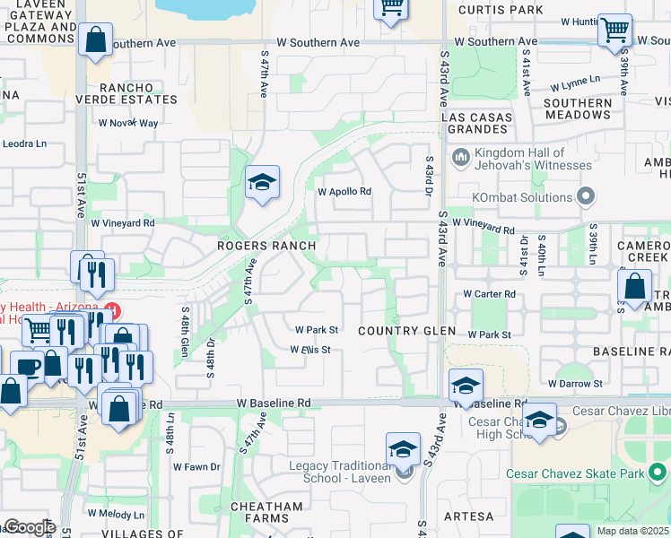 map of restaurants, bars, coffee shops, grocery stores, and more near 4506 West Carson Road in Phoenix