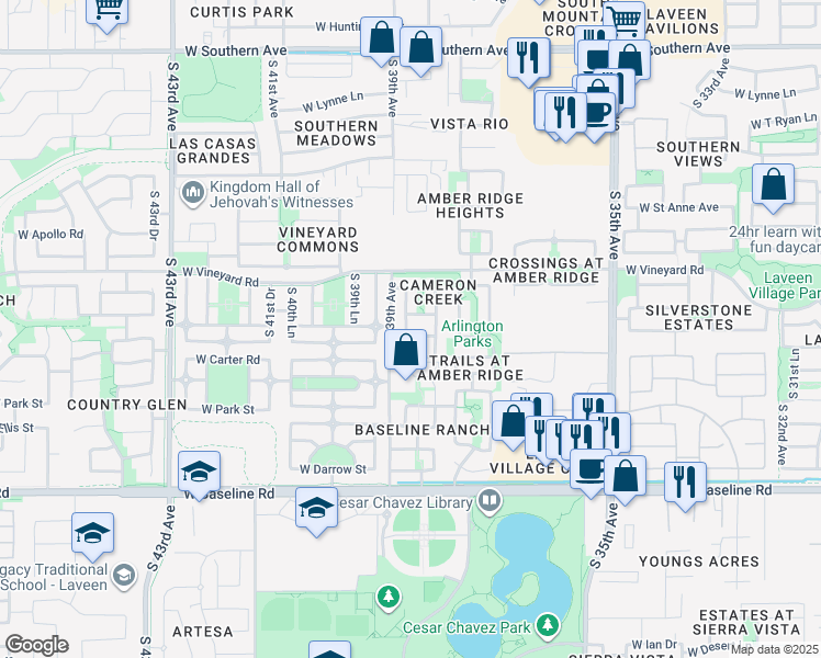 map of restaurants, bars, coffee shops, grocery stores, and more near 3823 West Irwin Avenue in Phoenix