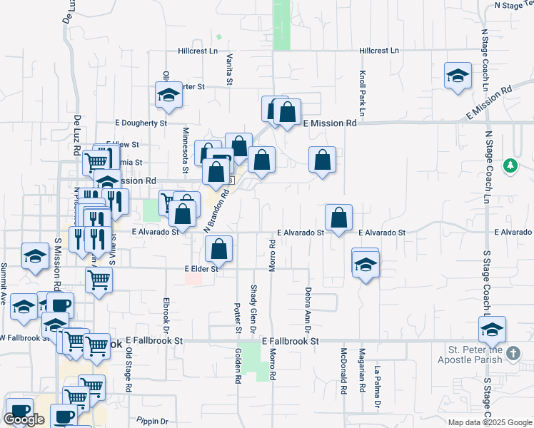 map of restaurants, bars, coffee shops, grocery stores, and more near 818 East Alvarado Street in Fallbrook