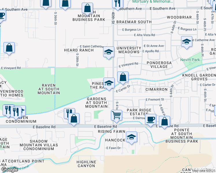 map of restaurants, bars, coffee shops, grocery stores, and more near 3925 East Carter Drive in Phoenix