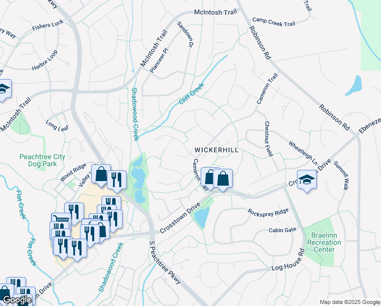 map of restaurants, bars, coffee shops, grocery stores, and more near 108 Dove Rise in Peachtree City