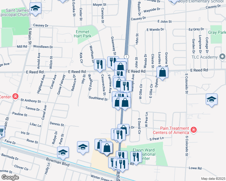 map of restaurants, bars, coffee shops, grocery stores, and more near 150 Fairview Avenue in Greenville