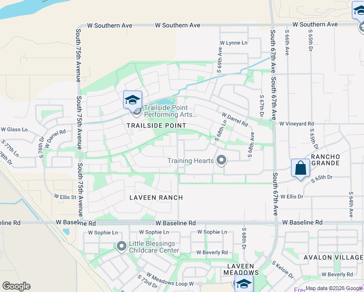 map of restaurants, bars, coffee shops, grocery stores, and more near 7018 South 70th Drive in Phoenix