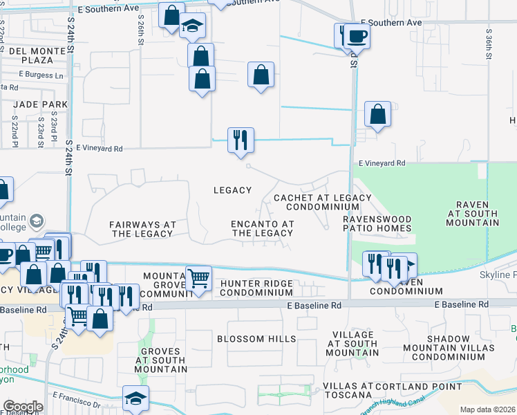 map of restaurants, bars, coffee shops, grocery stores, and more near 7020 South 30th Street in Phoenix