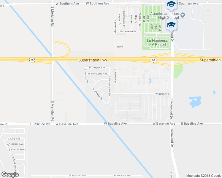 map of restaurants, bars, coffee shops, grocery stores, and more near 3539 South Desert View Drive in Apache Junction