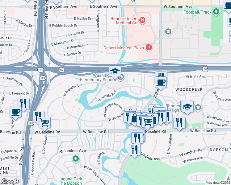 map of restaurants, bars, coffee shops, grocery stores, and more near 1806 South Paseo Loma Circle in Mesa