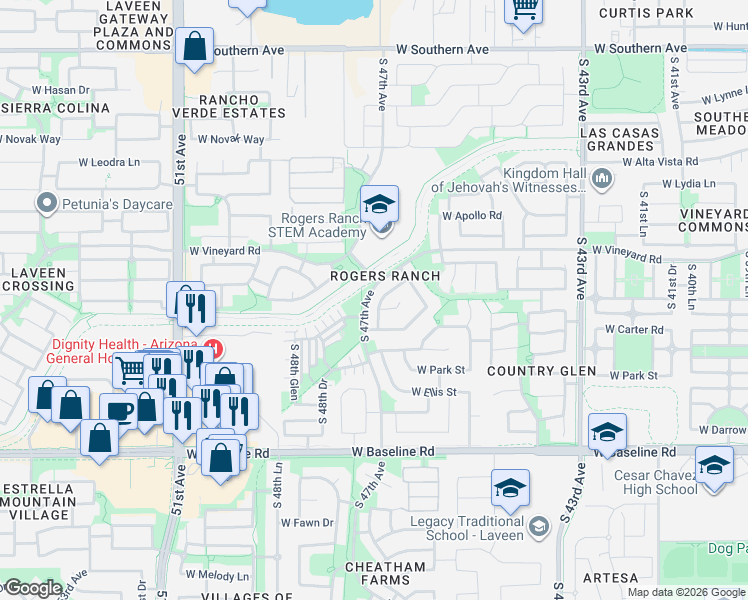 map of restaurants, bars, coffee shops, grocery stores, and more near 4667 West Maldonado Road in Phoenix