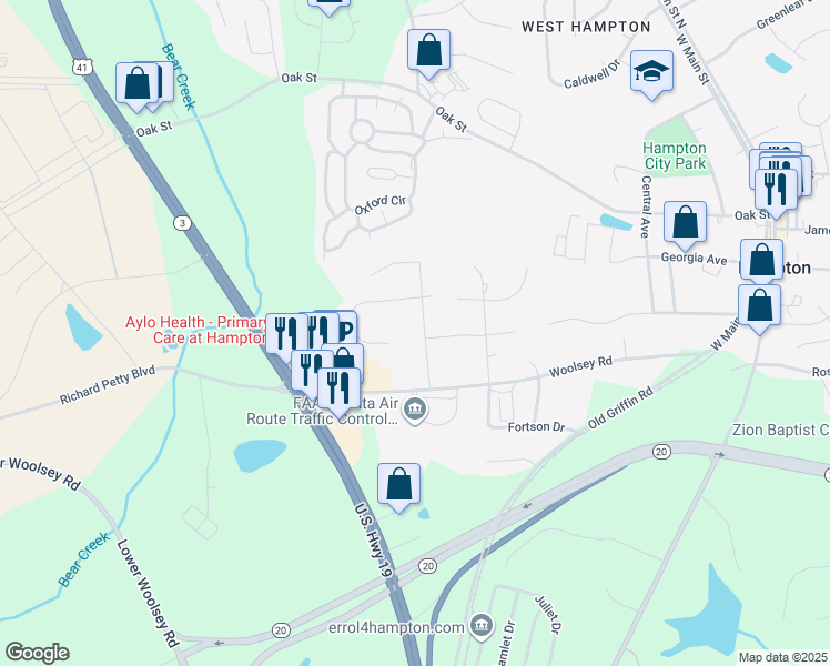 map of restaurants, bars, coffee shops, grocery stores, and more near 243 Nicki Court in Hampton