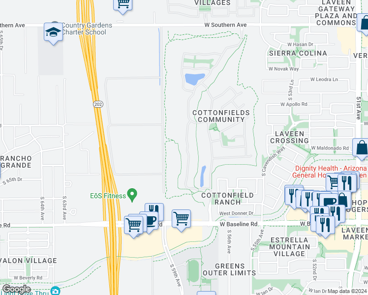 map of restaurants, bars, coffee shops, grocery stores, and more near 7004 South 58th Avenue in Laveen