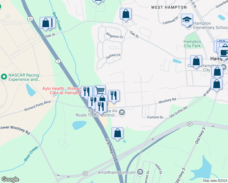 map of restaurants, bars, coffee shops, grocery stores, and more near 226 Nicki Court in Hampton