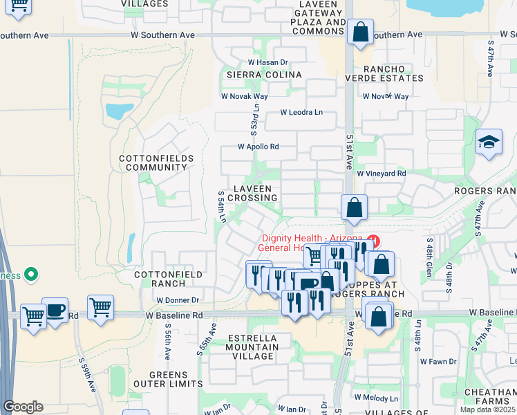 map of restaurants, bars, coffee shops, grocery stores, and more near 5346 West Maldonado Road in Phoenix