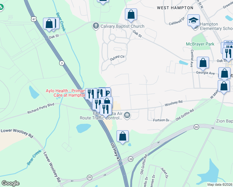 map of restaurants, bars, coffee shops, grocery stores, and more near 211 Nicki Court in Hampton