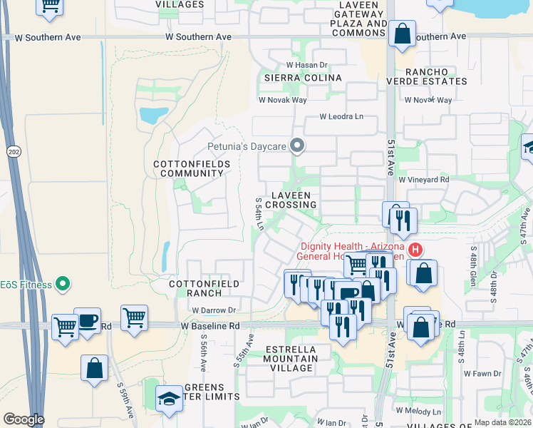map of restaurants, bars, coffee shops, grocery stores, and more near 5437 West Maldonado Road in Phoenix