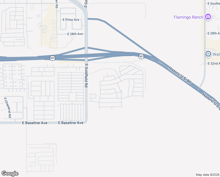 map of restaurants, bars, coffee shops, grocery stores, and more near 3301 South Goldfield Road in Apache Junction