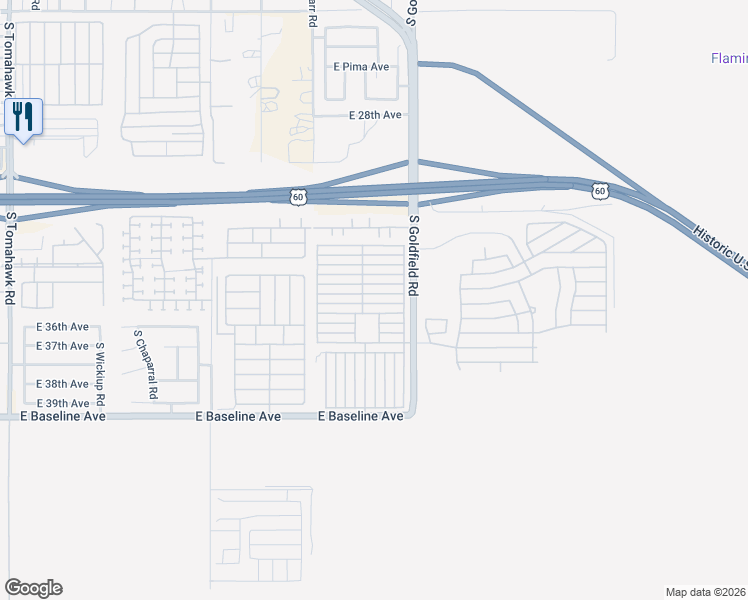 map of restaurants, bars, coffee shops, grocery stores, and more near 3710 South Goldfield Road in Apache Junction