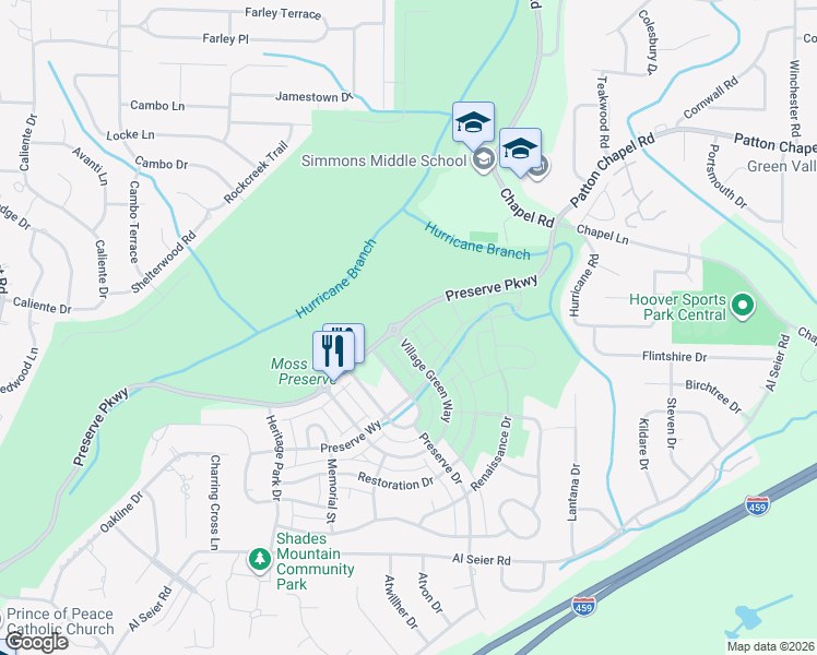 map of restaurants, bars, coffee shops, grocery stores, and more near 600 Preserve Parkway in Birmingham