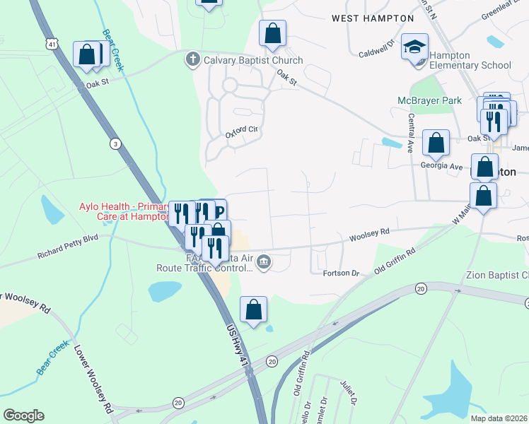 map of restaurants, bars, coffee shops, grocery stores, and more near 243 Nicki Court in Hampton