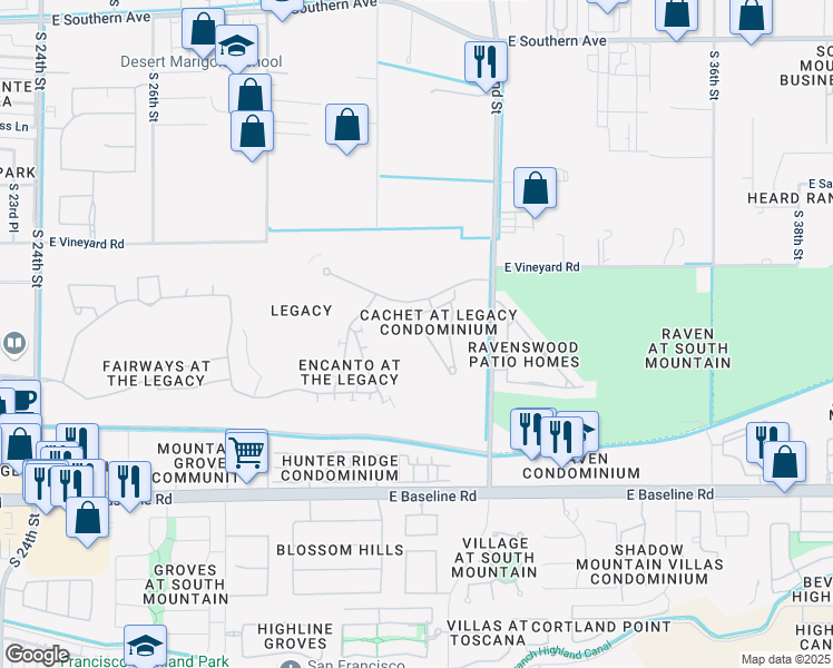 map of restaurants, bars, coffee shops, grocery stores, and more near 3131 East Legacy Drive in Phoenix