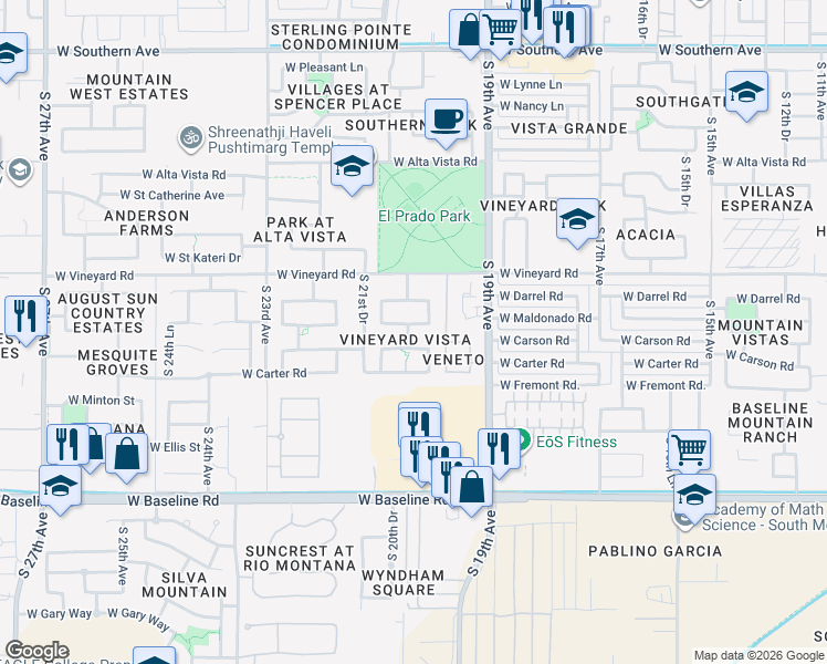 map of restaurants, bars, coffee shops, grocery stores, and more near 2019 West Carson Road in Phoenix