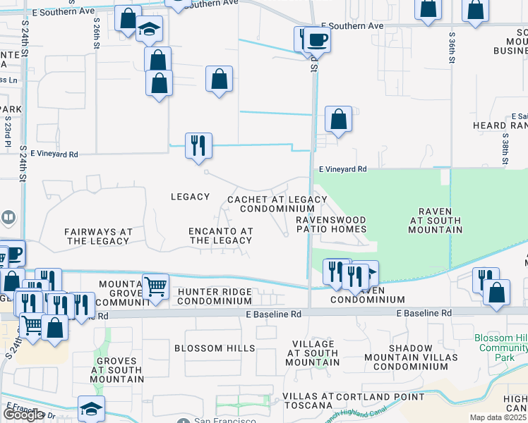 map of restaurants, bars, coffee shops, grocery stores, and more near 3131 East Legacy Drive in Phoenix
