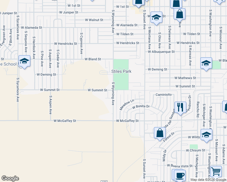 map of restaurants, bars, coffee shops, grocery stores, and more near 905 South Wyoming Avenue in Roswell