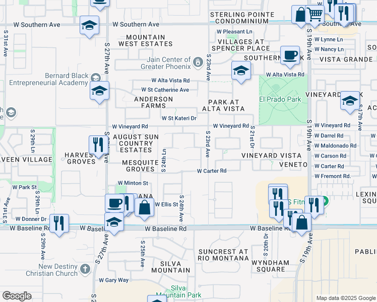 map of restaurants, bars, coffee shops, grocery stores, and more near 2340 West Carson Road in Phoenix