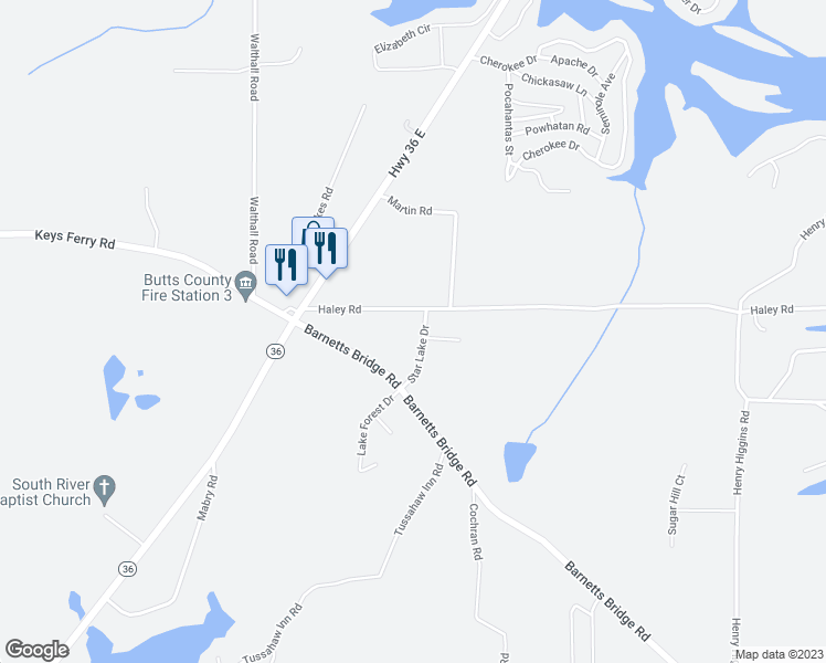 map of restaurants, bars, coffee shops, grocery stores, and more near 117 Starlake Drive in Jackson
